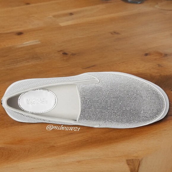 Michael Kors Rhinestone Keaton Slip On Sneaker in Light Slate NEW - Picture 4 of 8